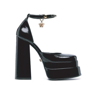 Versace Black Calfskin Platform Sandals