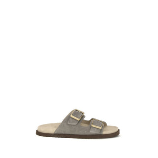 Brunello Cucinelli Gray Calf Leather Bos Taurus Sandals