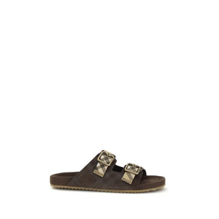 Burberry Brown Calf Leather Bos Taurus Flat Sandals