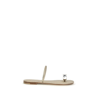 Casadei Gold Calf Leather Bos Taurus Flat Sandals