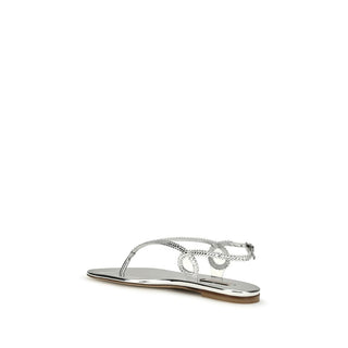 Casadei Silver Calf Leather Bos Taurus Flat Sandals