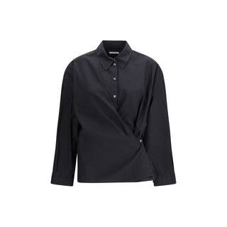 Lemaire Cotton-Silk Twisted Button Shirt Black