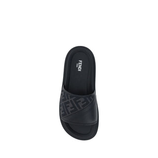 Fendi Gray Fabric Flat Sandals