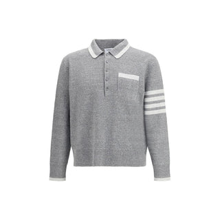 Thom Browne 4-Bar Linen Knit Polo Gray