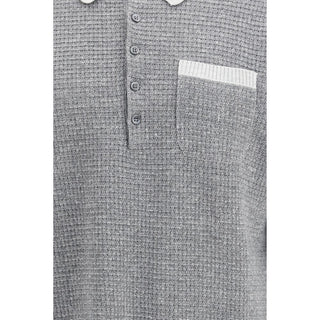 Thom Browne 4-Bar Linen Knit Polo Gray