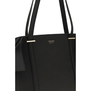 Ferragamo Black Calf Leather Bos Taurus Shoulder Bag