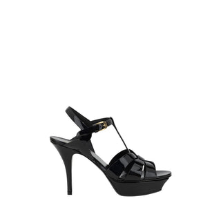 Saint Laurent Black Calf Leather Bos Taurus Stiletto Heel Sandals