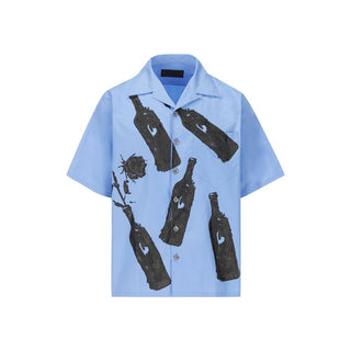 Prada Blue Cotton Pattern Shirt