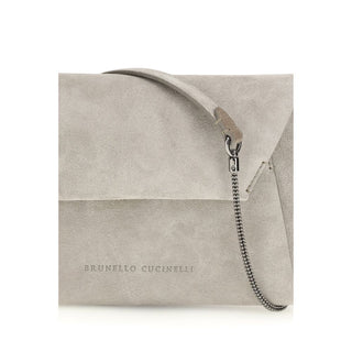 Brunello Cucinelli Gray Calf Leather Bos Taurus Shoulder Bag