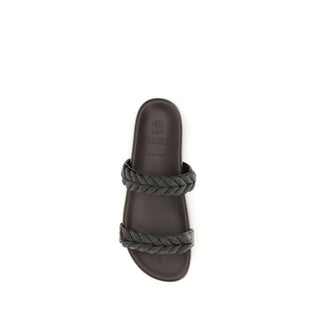 Brunello Cucinelli Brown Calf Leather Bos Taurus Sandals