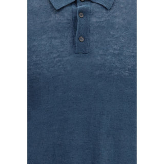 Roberto Collina Blue Linen Polo Shirt