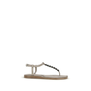 Brunello Cucinelli Blue Calf Leather Bos Taurus Strap-On Sandals