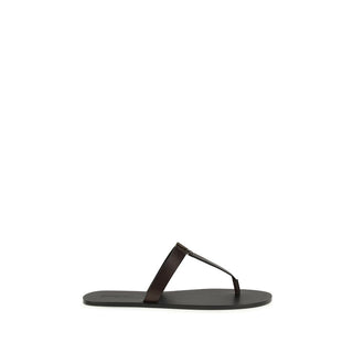 Saint Laurent Brown Calf Leather Bos Taurus Flat Sandals