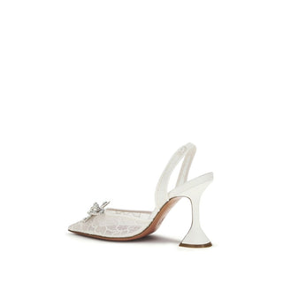 Amina Muaddi White Fabric High Heel Pumps