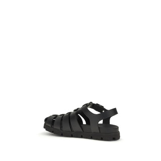 Prada Black Calf Leather Bos Taurus Flat Sandals