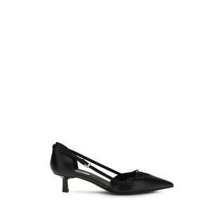 Prada Black Calf Leather Bos Taurus Mid Heel Pumps