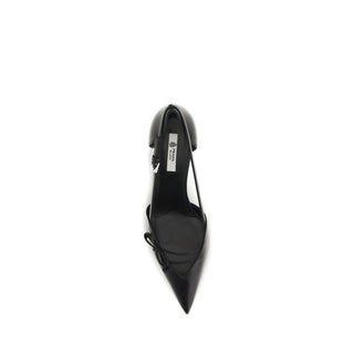 Prada Black Calf Leather Bos Taurus Mid Heel Pumps