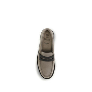 Brunello Cucinelli Gray Calf Leather Bos Taurus Slip-On Loafers