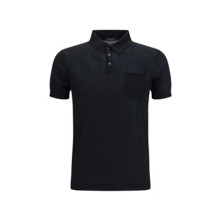 Aragona Cashmere Black Cotton Polo Shirt