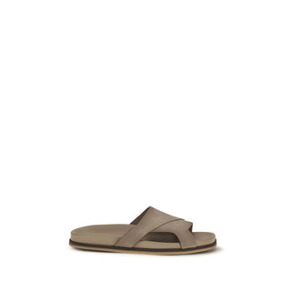 Santoni Beige Calf Leather Bos Taurus Flat Sandals