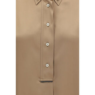 Brunello Cucinelli Beige Silk Shortsleeve Shirt