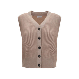Brunello Cucinelli Beige Cashmere Sleeveles Sweater