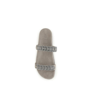 Brunello Cucinelli Gray Calf Leather Bos Taurus Flat Sandals