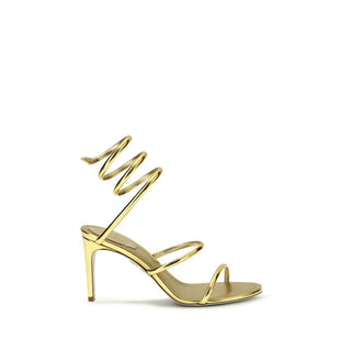 RENE CAOVILLA Gold Calf Leather Stiletto Heel Sandals