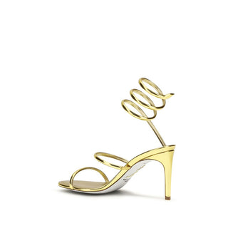 RENE CAOVILLA Gold Calf Leather Stiletto Heel Sandals