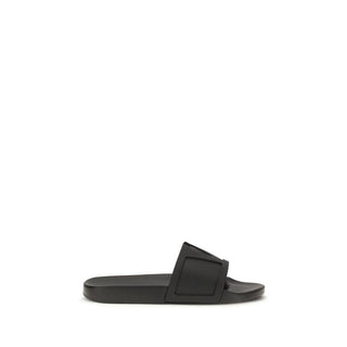 Valentino Garavani Black Rubber Flat Sandals
