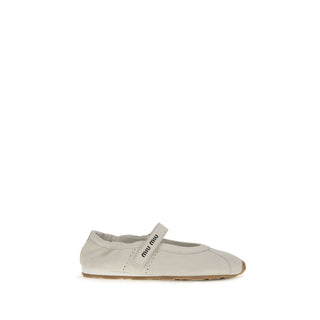 Miu Miu White Calf Leather Bos Taurus Ballet Flats
