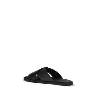 Fendi Black Calf Leather Bos Taurus Flat Sandals