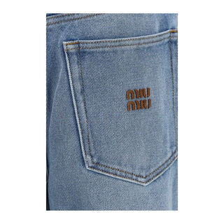 Miu Miu Blue Polyester Relaxed Fit Jeans