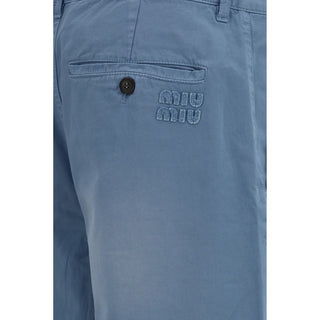 Miu Miu Blue Cotton Casual Pants