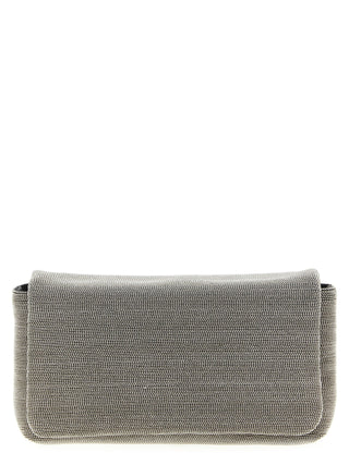 Brunello Cucinelli Silver Leather Clutch Bag