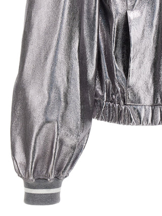 Brunello Cucinelli Silver Leather Bomber