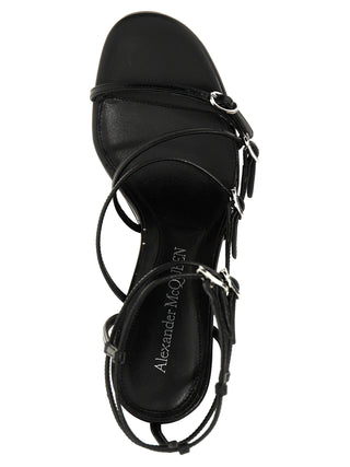 Alexander McQueen Black Lambskin Stiletto Heel Sandals