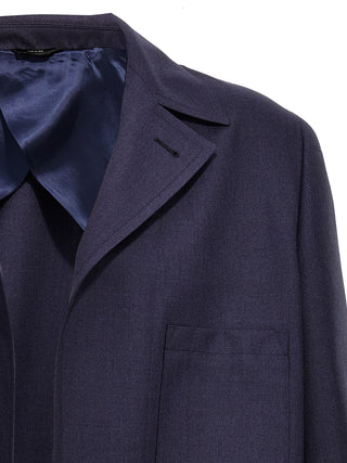 Fendi Blue Virgin Wool Full-Length Jacket
