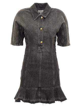 Ganni Black Cotton Short Dress