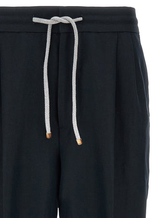 Brunello Cucinelli Blue Linen Casual Pants