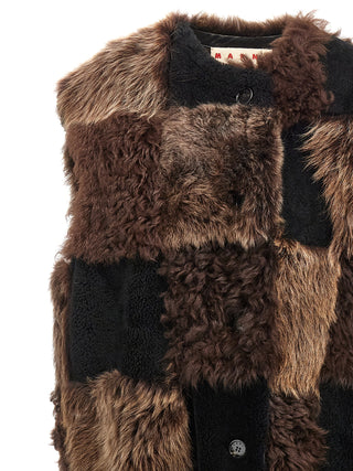 Marni Brown Lamb Fur Sleeveless Jacket