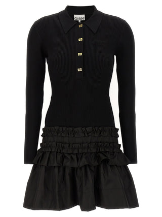 Ganni Black Viscose Short Dress