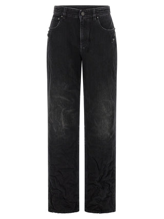 Balenciaga Black Cotton Straight-Leg Jeans