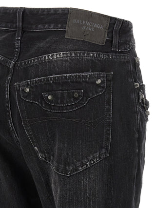 Balenciaga Black Cotton Straight-Leg Jeans