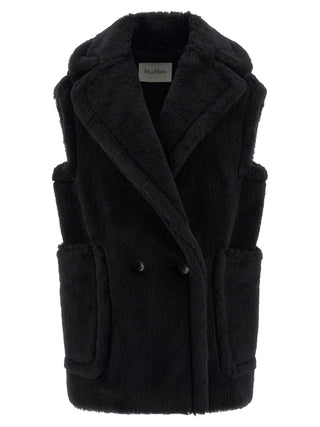 Max Mara Black Alpaca Leather Sleeveless Jacket