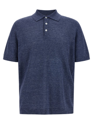 Brunello Cucinelli Blue Linen Polo Shirt