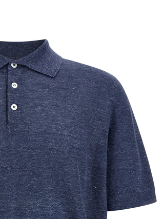 Brunello Cucinelli Blue Linen Polo Shirt