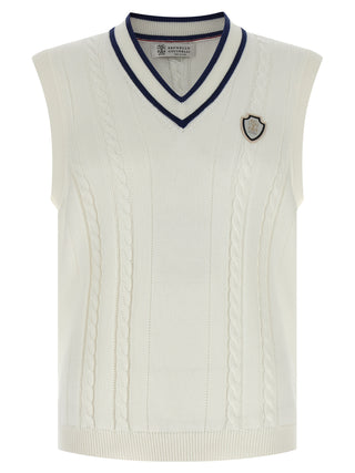 Brunello Cucinelli White Cotton Sleeveles Sweater
