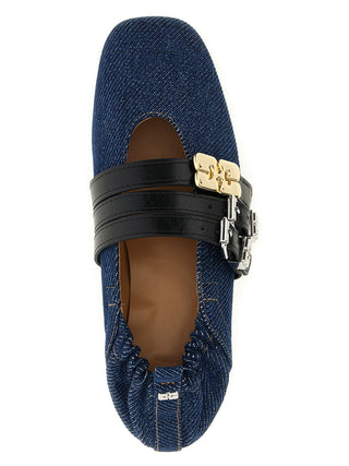 Ganni Blue Organic Cotton Ballet Flats