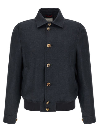Brunello Cucinelli Blue Sisal Biker Jacket